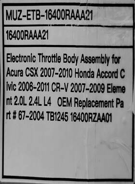 Honda Muz-etb-16400raaa21 Throttle Body Assembly Acura 2.0l 2.4l Oem Replacement. 2007-2011