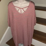 Terra & Sky Candy Stripe Rust Red White Blouse Top Shirt 2X 20W 22W TB1002. Fixed Price $25.00.